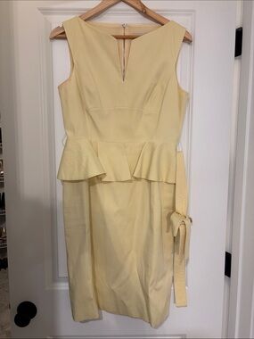 Karen Millen Pale Yellow Peplum Midi Dress